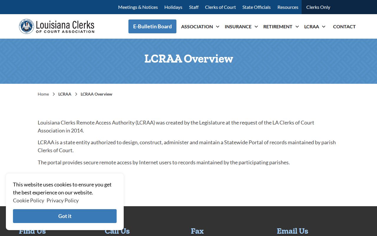 Concordia Parish case search access information from the Louisiana Clerks LCRAA overview
