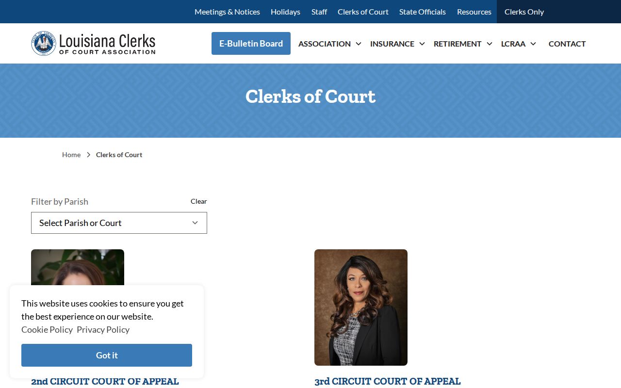 Concordia Parish case search clerk directory selection page