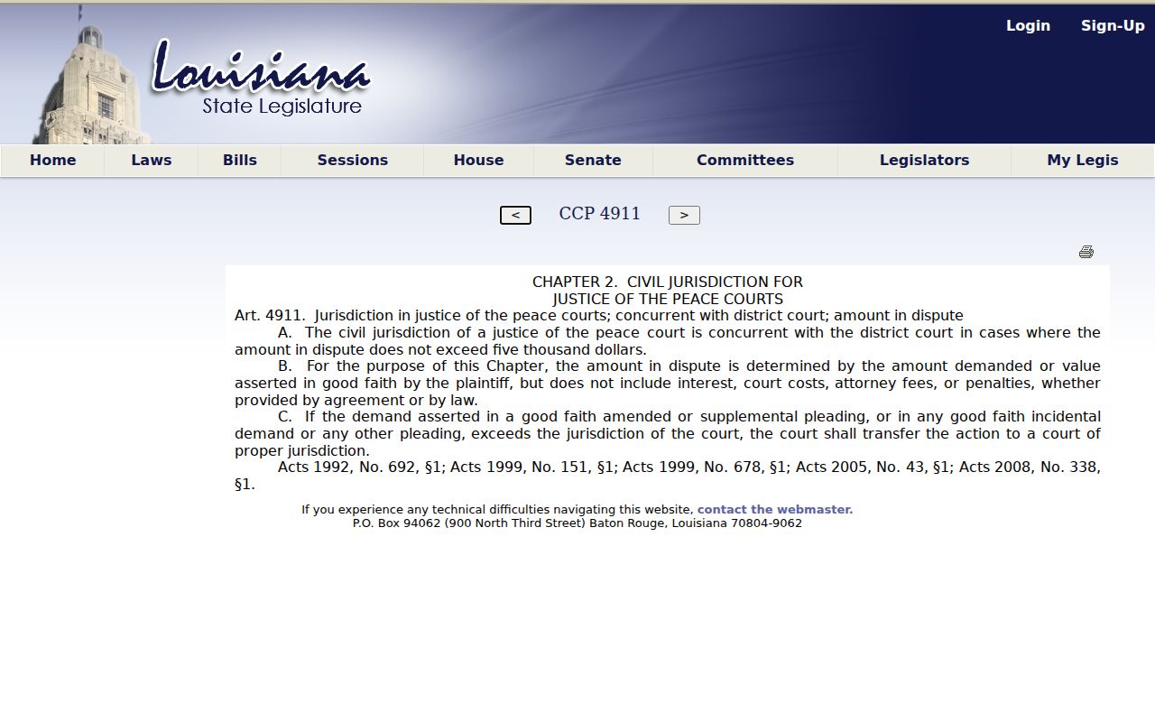 Concordia Parish civil court docket justice-of-the-peace jurisdiction reference
