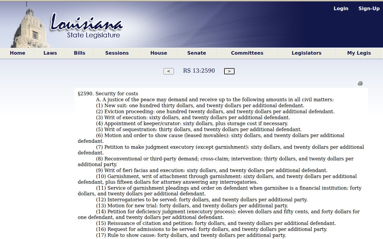Concordia Parish civil docket justice-of-the-peace filing and cost-limit reference