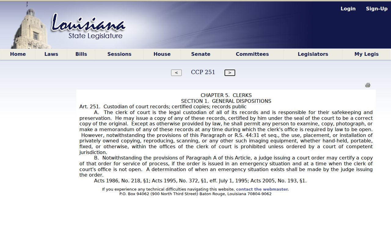 Concordia Parish court records access under the clerk custodian rule