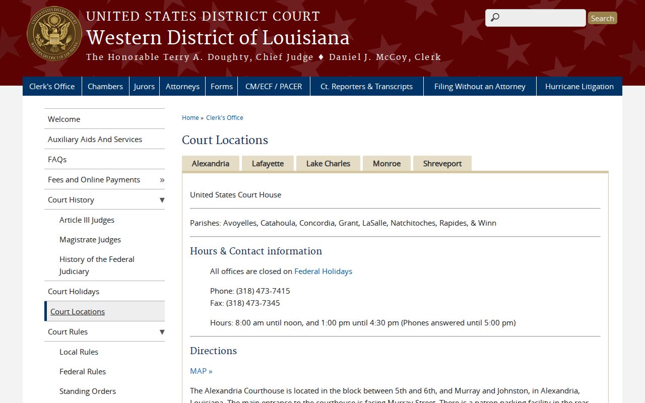Concordia Parish court records federal Alexandria Division location