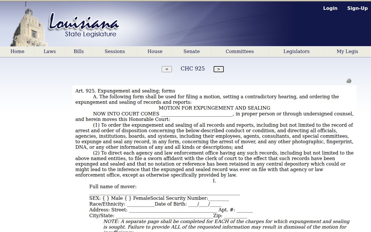 Concordia Parish criminal docket expungement and sealed-record procedure reference